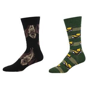 NEW SOCKSMITH men's going batty & lawn mower socks - set of 2 pair in multi